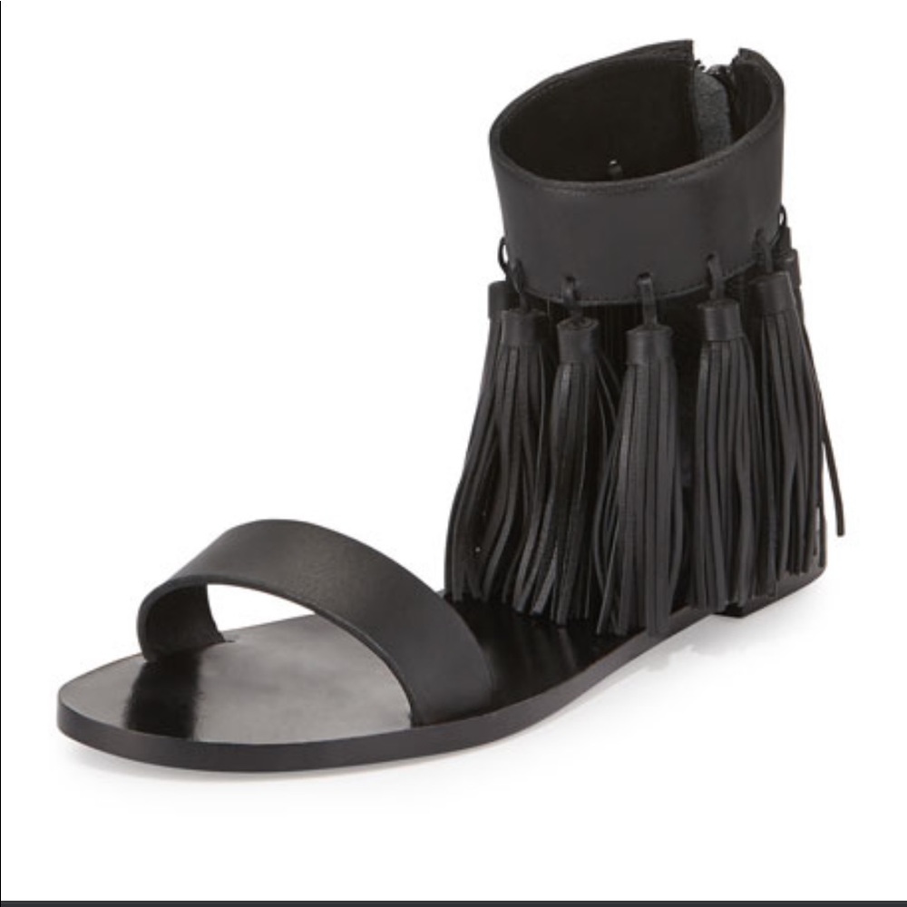 Loeffler Randall Lark Leather Tassel Sandal Black size 7